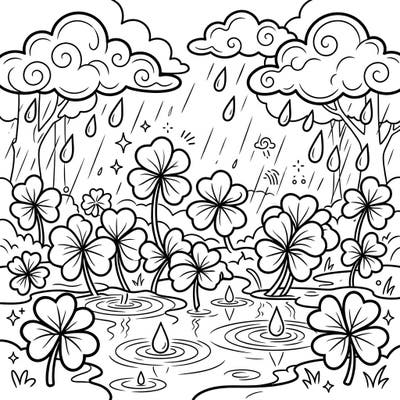 Discover the quiet beauty of nature with this delightful shamrock leaves coloring page. Immerse yourself in a peaceful rainy day scene, perfect for moments of relaxation and artistic expression.