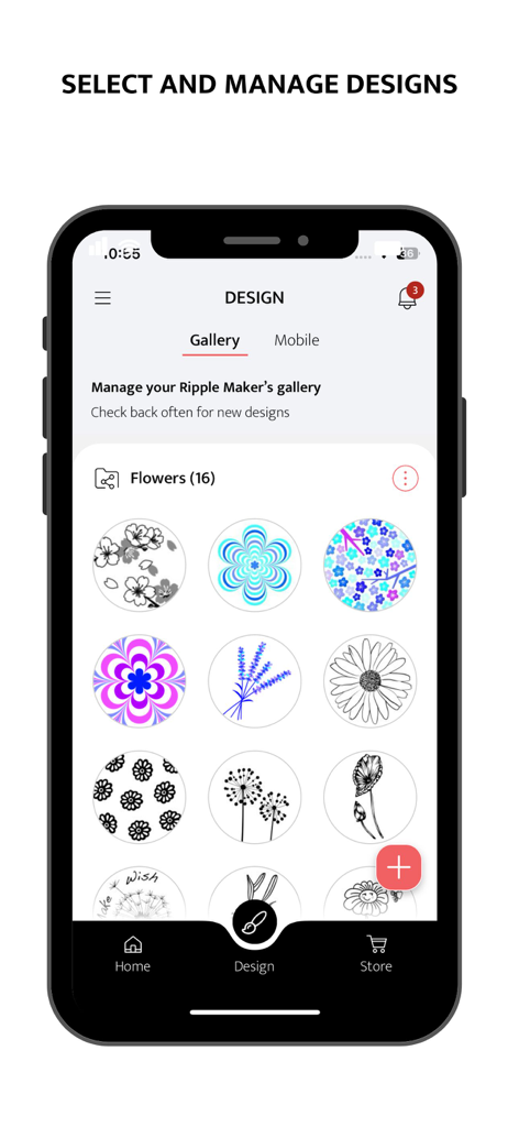 Ripples -Drink Personalization - Ripples app interface showing a floral design gallery for the Ripple Maker drink printer