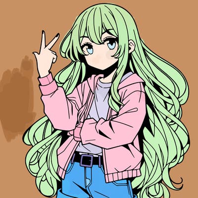 one anime girl with long hair and a cool pose