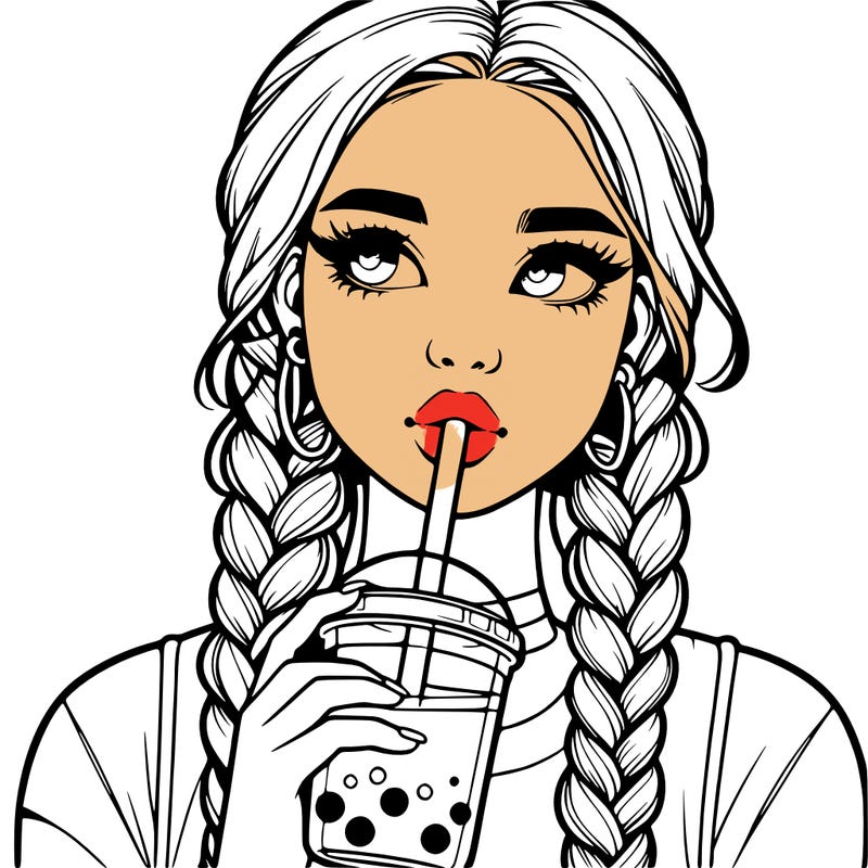 realistic girl with braided hair drinking boba