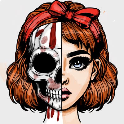 realistic girl with half skull mask