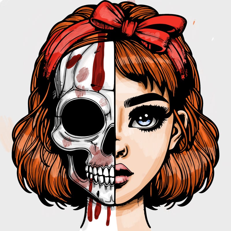 realistic girl with half skull mask