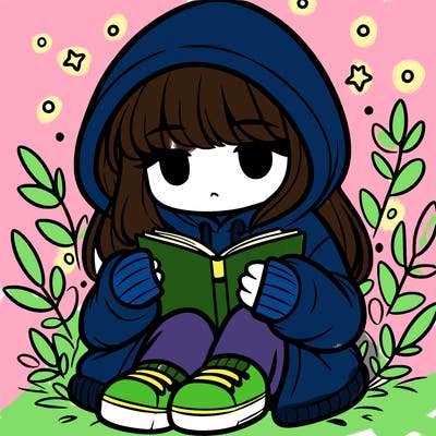 girl in oversized hoodie reading a book