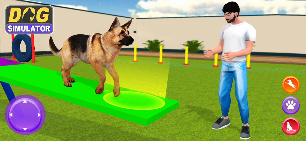 My virtual dog simulator - German Shepherd dog walking on a training ramp in the virtual dog simulator game