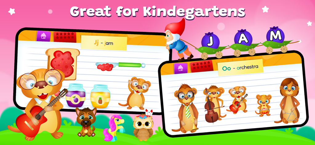 123 Kids Fun ALPHABET - Interactive alphabet learning games for preschoolers featuring musical animal characters and letter tracing