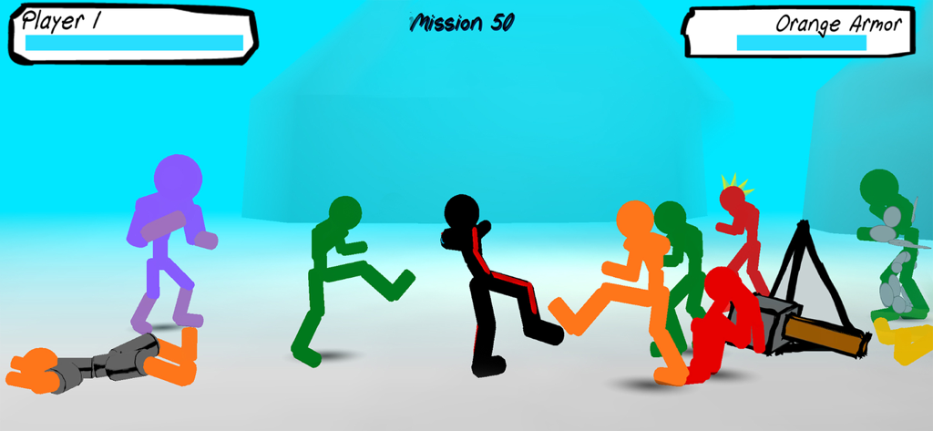 Stickman Street Fighting - Multiple colorful stickman characters fighting in a street battle arena