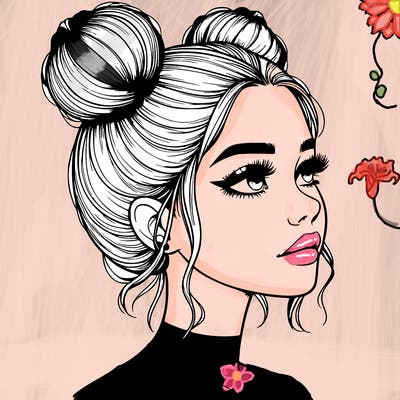 realistic girl with buns on the top of her head