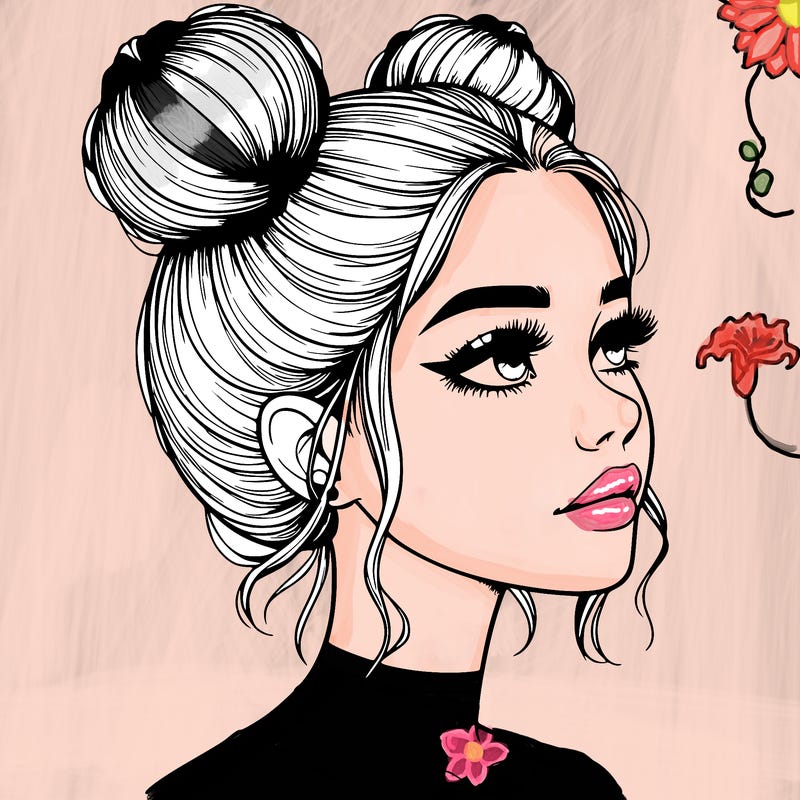 realistic girl with buns on the top of her head