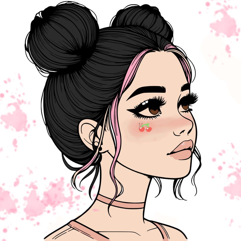 realistic girl with buns on the top of her head