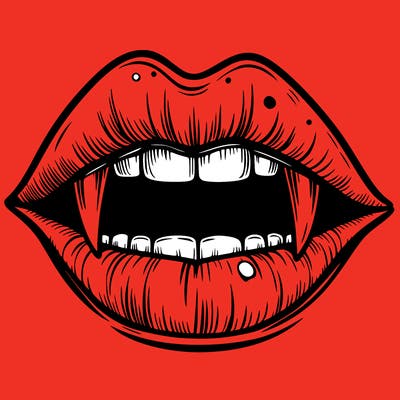lips with vampire teeth