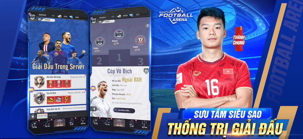 Football Arena: Vua Bóng Đá - Football Arena Vua Bong Da game interface showing league rankings and player collection