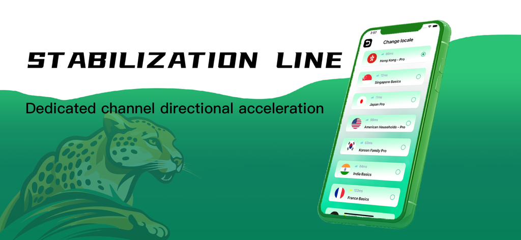SmallLeopard Accelerator - SmallLeopard Acceleratorアプリのインターフェイス。グローバルサーバーオプションと安定化ライン機能が表示されています。