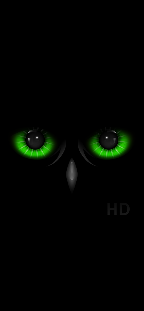 Night Eyes - Low Light Camera - Glowing green night vision eyes on a black background for the Night Eyes app splash screen