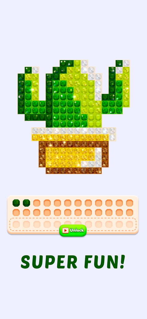 Jewel Coloring - A sparkling cactus pixel art masterpiece made of colored jewels in the Jewel Coloring app.