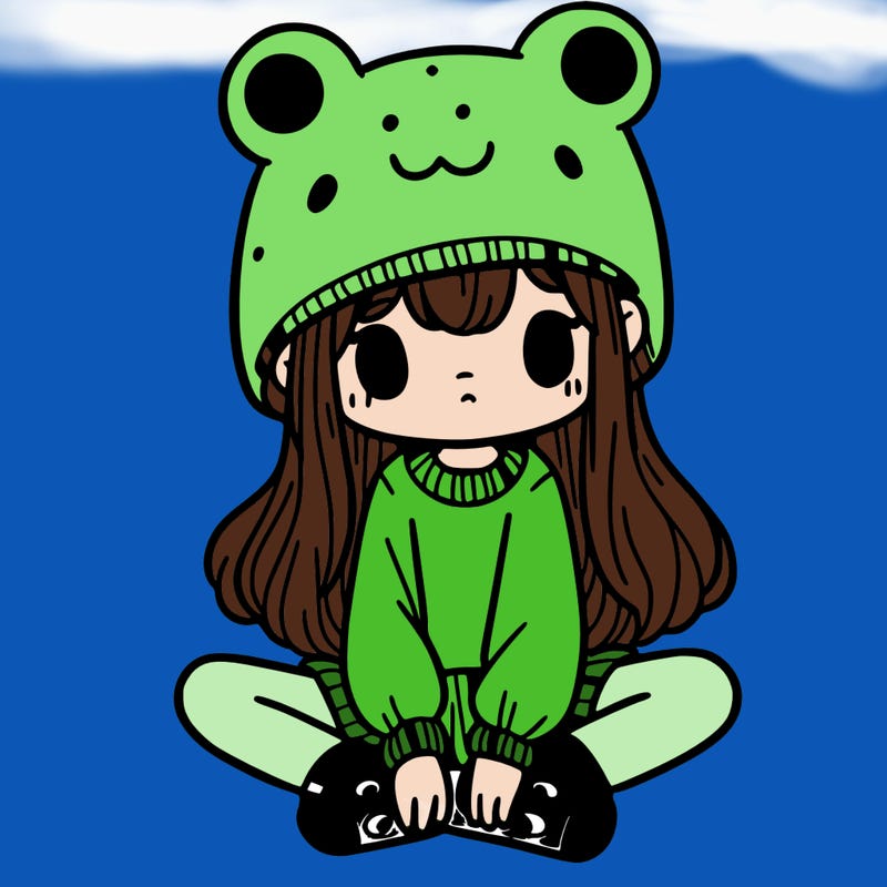 a girl wearing a frog hat and some frog socks