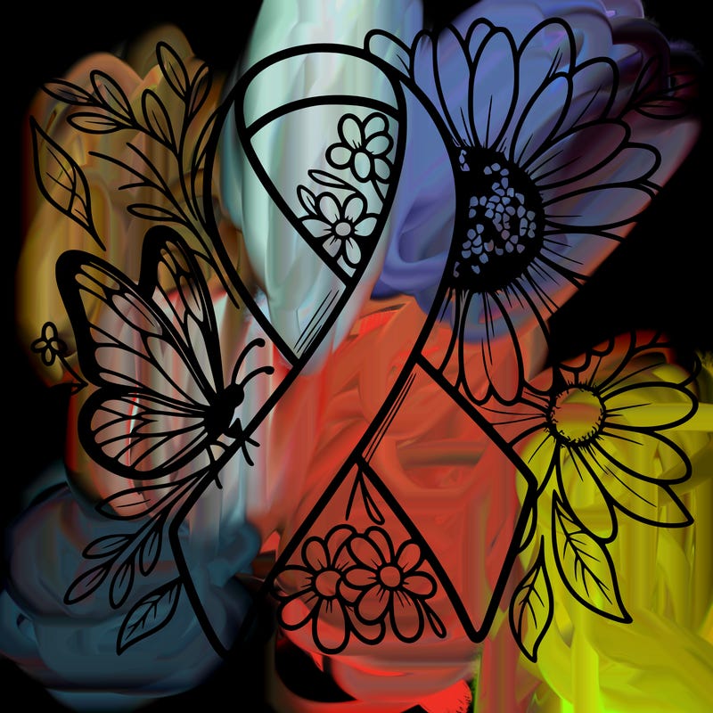 cancer awareness symbol with flowers and butterflies