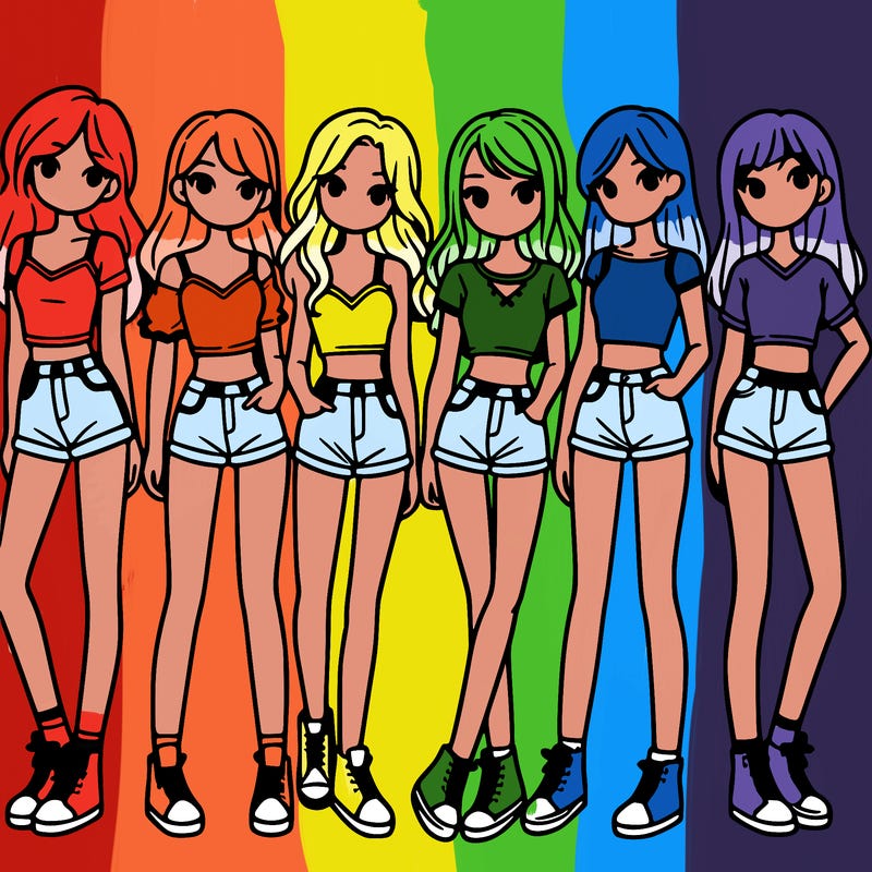 a group of girls wearing crop tops and shorts