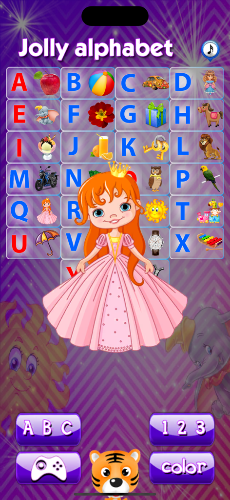 Alphabet Adventures ABC Kids - Alphabetgitter mit Lernbildern und einer Cartoon-Prinzessin