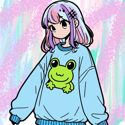 girl wearing frogging sweatshirt