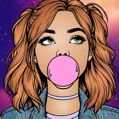 realististic girl blowing bubble -gum