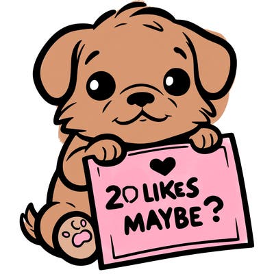 a puppy holding a sign that says 2 likes maybe?