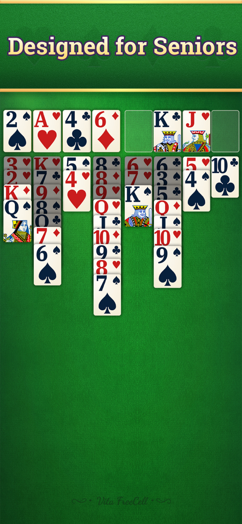 Vita FreeCell for Seniors - FreeCell solitaire gameplay interface with large easy to read cards designed for seniors