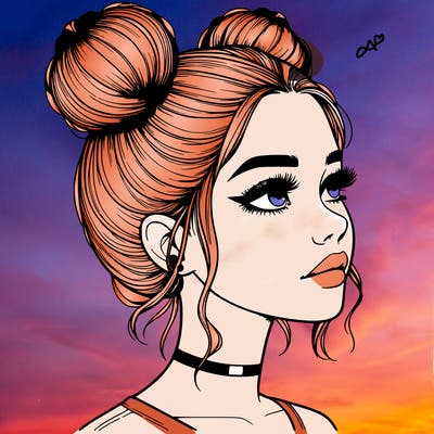 realistic girl with buns on the top of her head