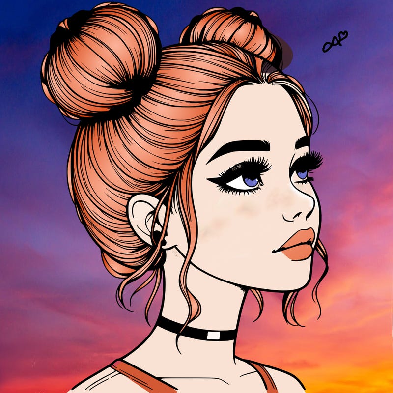 realistic girl with buns on the top of her head
