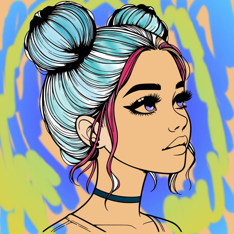 realistic girl with buns on the top of her head