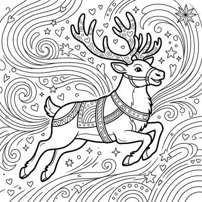 Embrace the spirit of love and diversity with this magnificent Flying Reindeer Pride coloring page. Featuring a joyful reindeer amidst swirling rainbows and hearts, it's a vibrant celebration waiting for your colors.