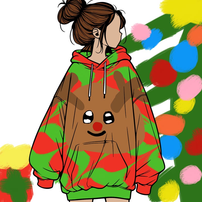realistic girl with a oversized sweatshirt on and a bun