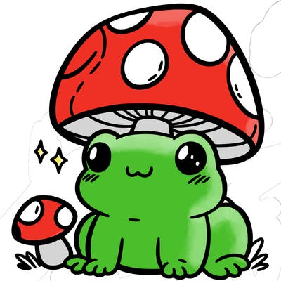 a cute frog with a mushroom hat
