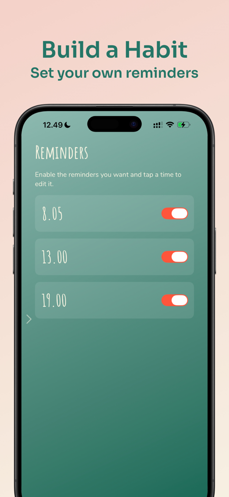 Paced Breathing - Breath Coach - Smartphone screen showing daily breathwork reminders to build a consistent breathing habit.