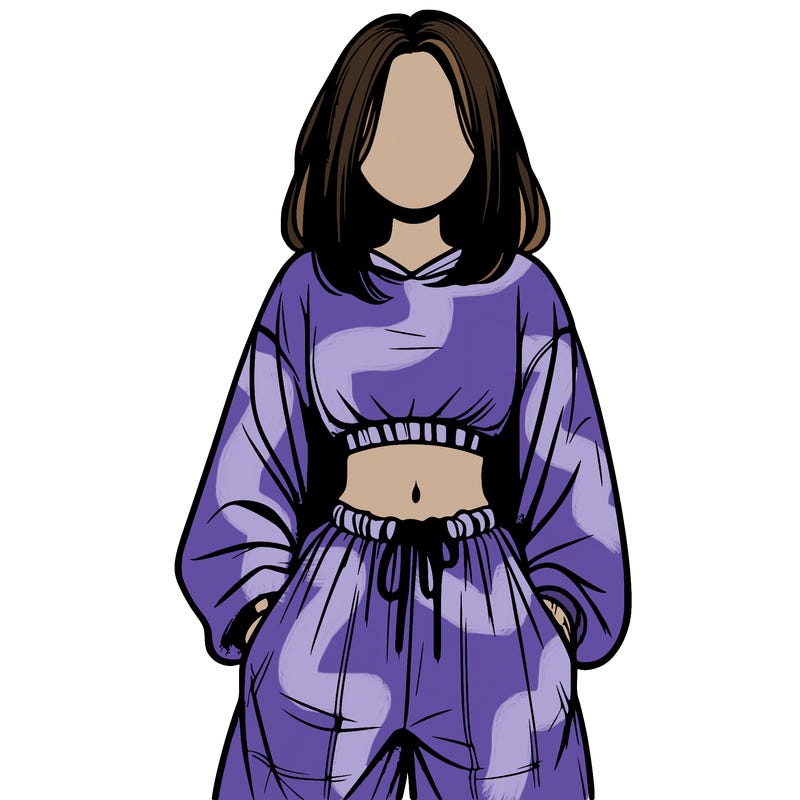 realistic girl faceless with baggy pants and a crop top