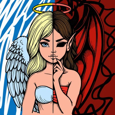 realistic angel half demon