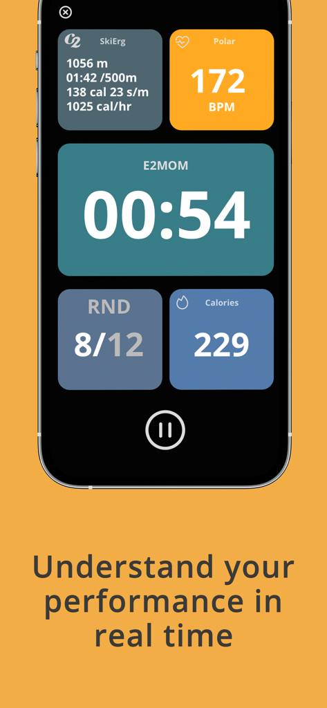 WeTime - Fitness Video Timer - Panel de control de la aplicación WeTime que muestra métricas de fitness en tiempo real, incluyendo la frecuencia cardíaca y el cronómetro