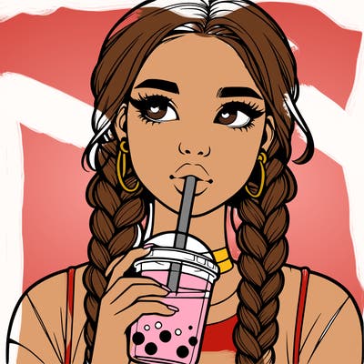 realistic girl with braided hair drinking boba