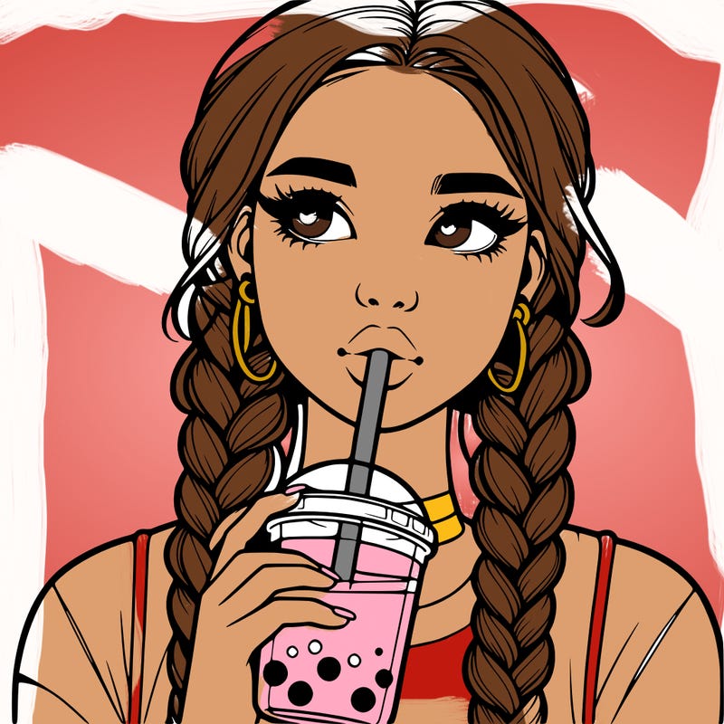 realistic girl with braided hair drinking boba