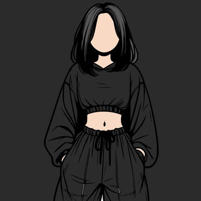 realistic girl faceless with baggy pants and a crop top