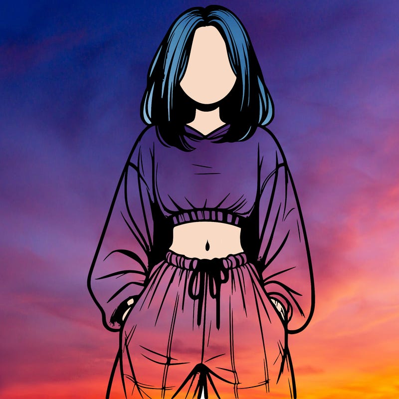 realistic girl faceless with baggy pants and a crop top