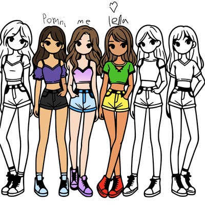 a group of girls wearing crop tops and shorts