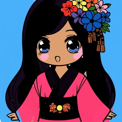 girl with long hair and kimono