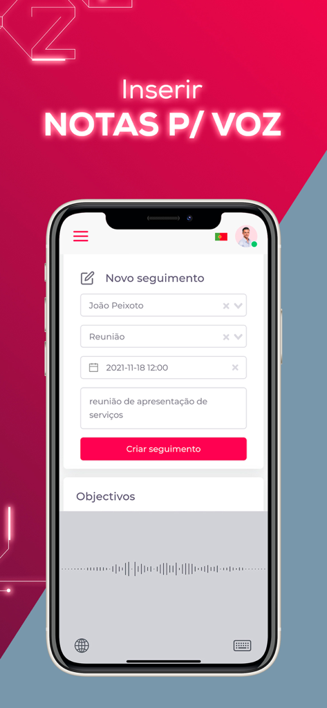 Mobile app screen for recording voice notes and managing real estate client follow-ups.