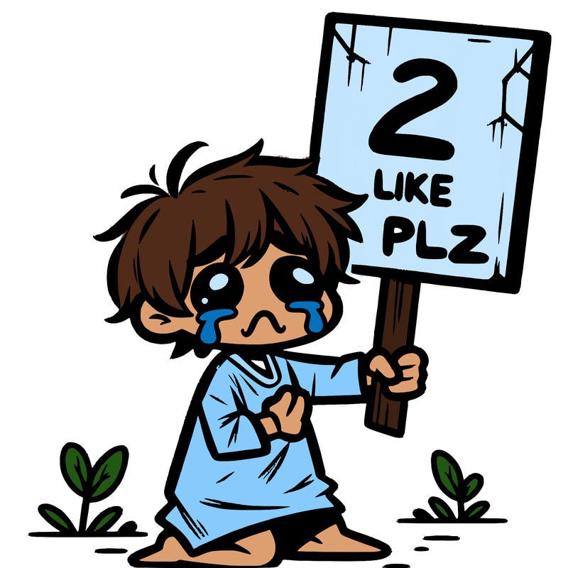 small poor toddler crying with sign that says 2 like plz