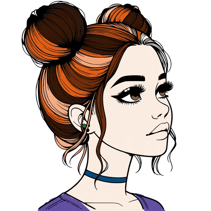 realistic girl with buns on the top of her head