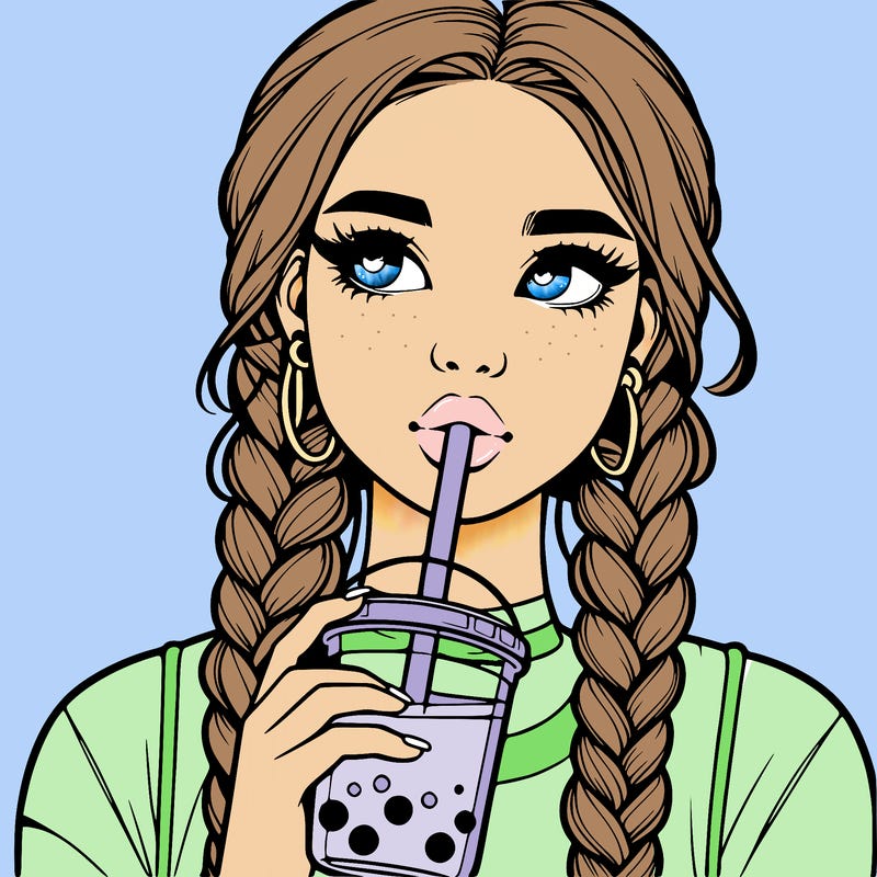 realistic girl with braided hair drinking boba