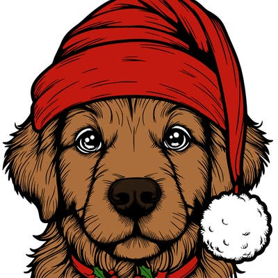 realistic dog with a christmas hat