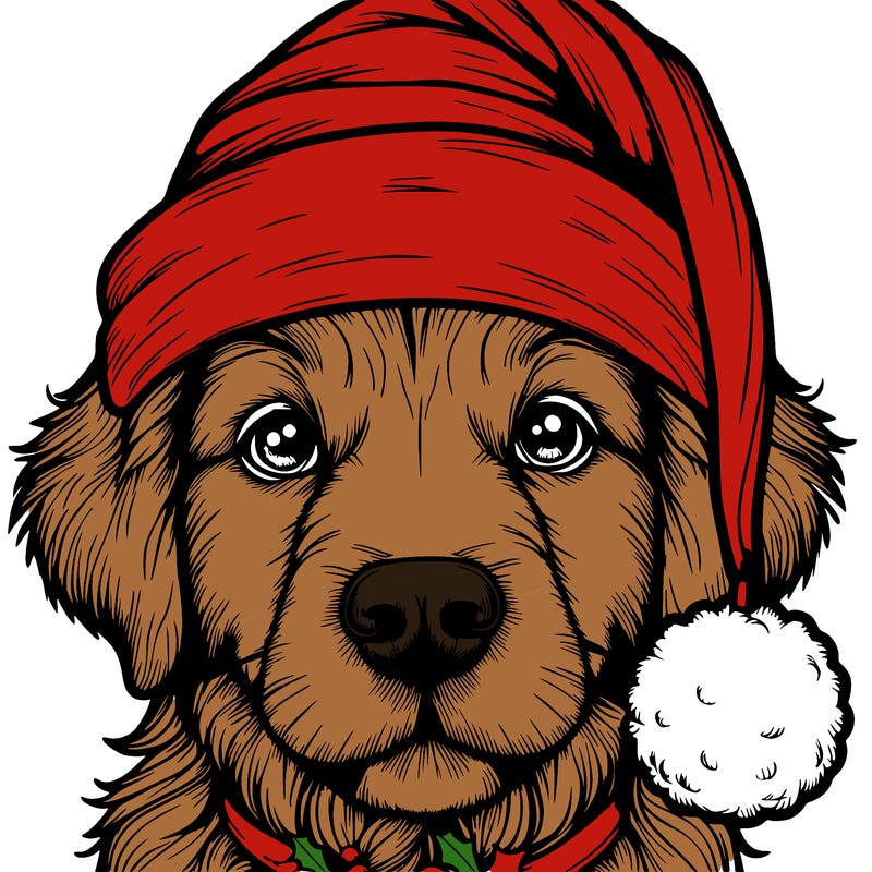 realistic dog with a christmas hat