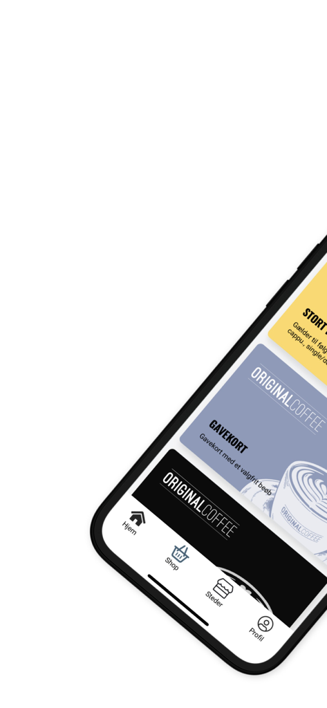 Original Coffee - Pantalla de smartphone mostrando la interfaz de la aplicación Original Coffee con opciones de tarjeta de regalo y membresía.