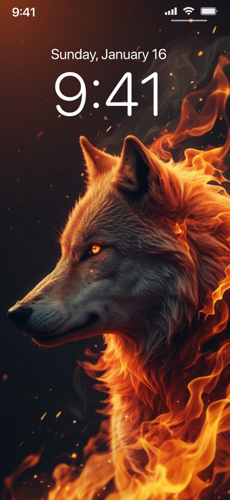 Lone Wolf Wallpapers 4K - Lone wolf wallpaper with fiery fur on a phone lock screen